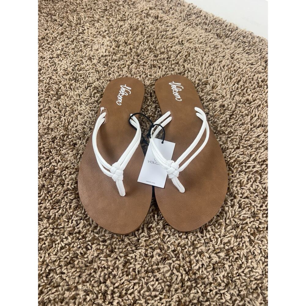 Volcom Minimalist Brown Flip Flops White Strap Thong Sandals Women's Size 10 NWT - Picture 9 of 9